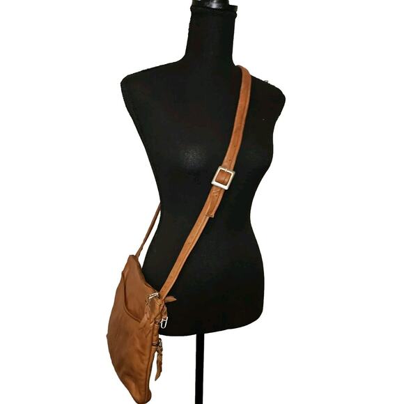 SVEN BERKELEY USA Zippered Crossbody Bag Leather 9.5x9x2 Brown - Picture 3 of 12